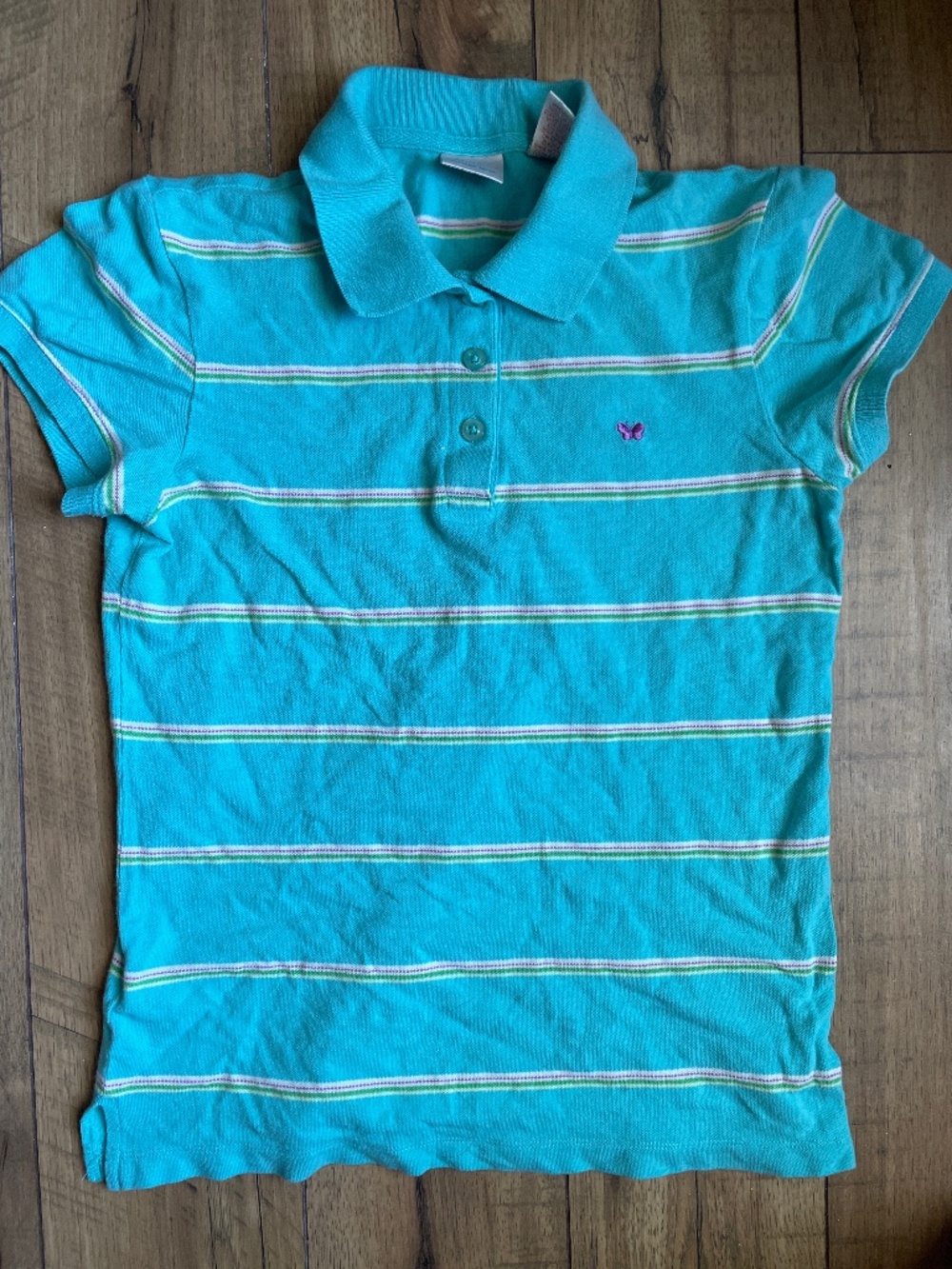 Y2K Striped AQUA Polo with Small Embroidered Logo